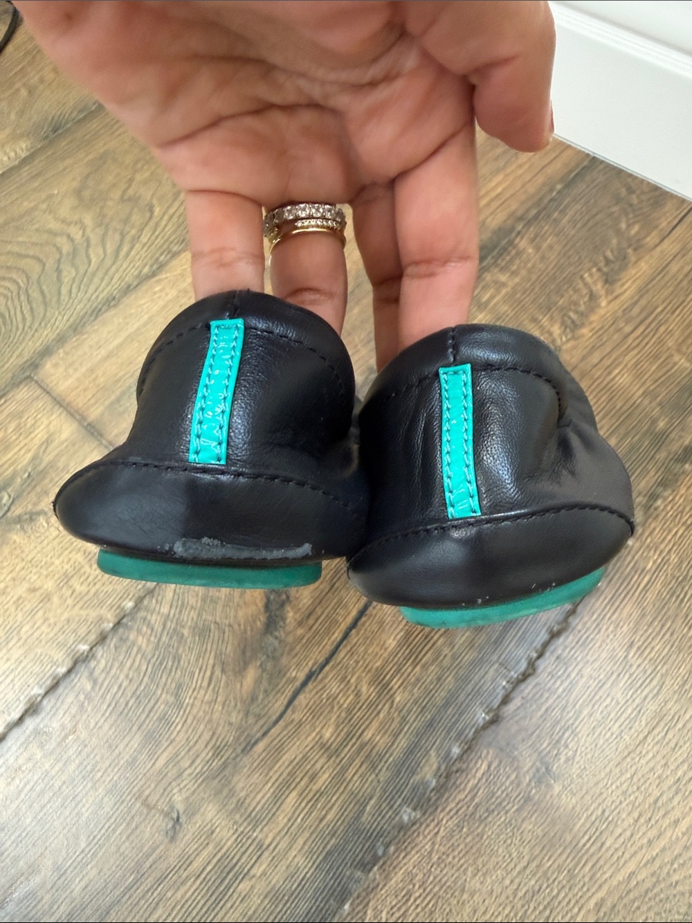 TIEKS Black Leather Ballet Flats — Women's Foldable Loafers - Picture 3 of 5